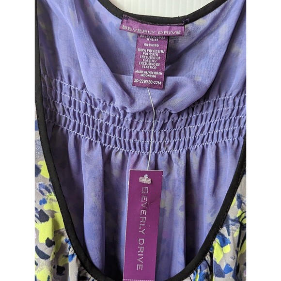 Beverly Drive Womens Reversible Blouse Size 20 22 Floral Top Smocked Neon Purple - Picture 10 of 12